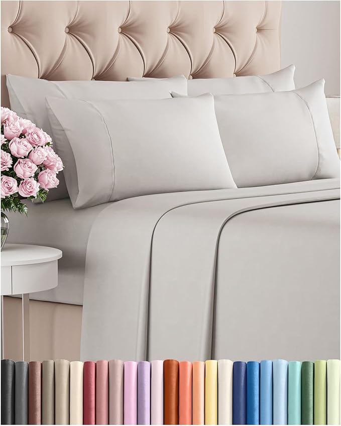 King 6 Piece Sheet Set - Cooling, Comfy & Breathable - Hotel Luxury Bedding, Includes Fitted Sheet for Women, Men, Kids & Teens - 1 Flat, 1 Fitted Sheet, 4 Pillowcases with Deep Pockets - French Grey
