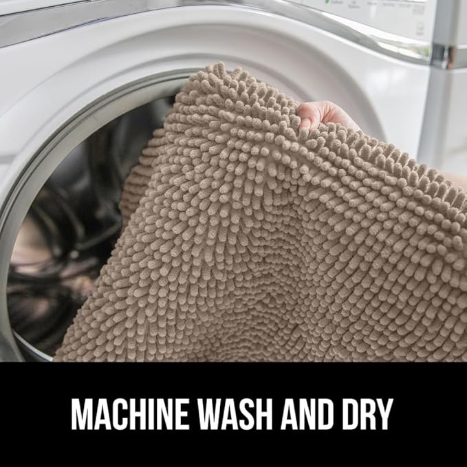 GORILLA GRIP Bath Rug Mat 48x24, Thick Absorbent Chenille, Quick Dry Microfiber Mats, Rubber Backing Washable Shower Floor Rugs, Bathmat Runner, US Designed Bathroom Home Decor Accessories Gray Beige