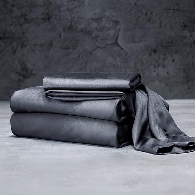 LUXOME Luxury Sheet Set | 100% Rayon (Viscose) from Bamboo | California King - Charcoal | Deep Pockets | 4-Piece Set (Fitted, Flat, 2 Pillowcases)