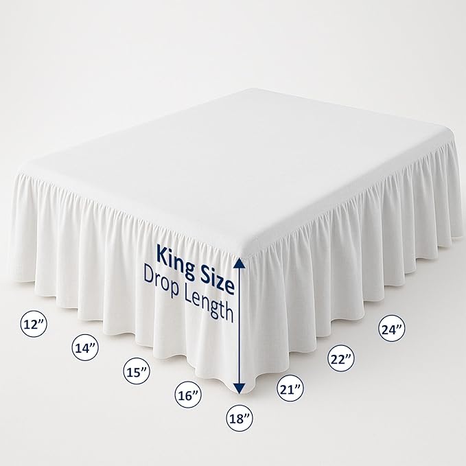 Ruffled Bed Skirt with Split Corners-Dust Ruffle - 15" Drop 100% Microfiber Soft,Sheen & Luxurious Look - Bed Skirts (White -King)