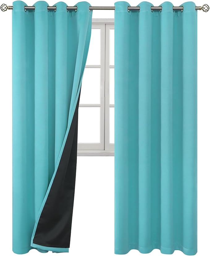 BGment Aqua Blackout Curtains 95 Inches Long 2 Panels Set for Living Room, Thermal Insulated 100% Light Blocking Curtains & Drapes, Grommet Soundproof Curtains for Bedroom Window, Each 52 Wide