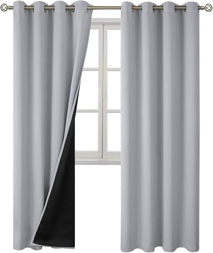 BGment Light Grey Blackout Curtains for Bedroom Window 84 Inch Length 2 Panels Set, 100% Light Blocking Thermal Insulated Grommet Drapes for Living Room Darkening with Black Liner, 52 Inch Wide Each
