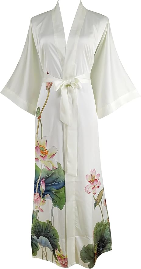 Ledamon Women's Kimono Long Robe - Classic Floral Bathrobe Nightgown