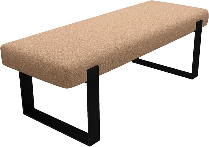 VANT Upholstered Bed Bench - Faux Merino Wool Camel - Matte Black - Contemporary Modern, Bedroom Bench Seat, Hallway, or Entryway