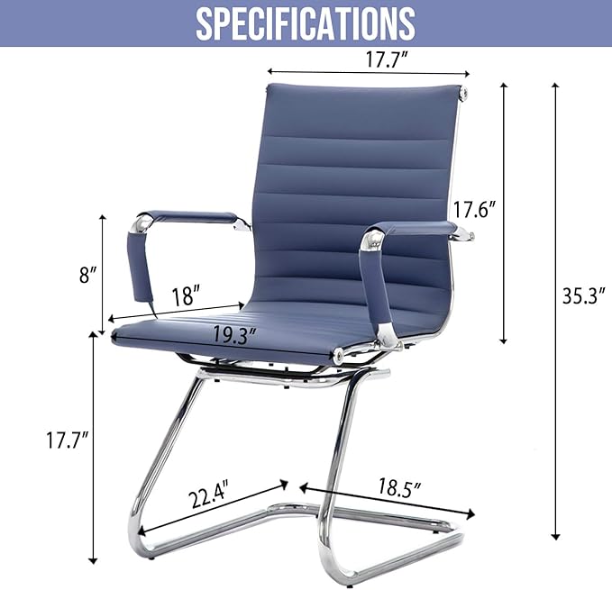 Wahson Office Guest Chairs Set of 10, Leather Reception Chairs, Mid Back Waiting Room Chair, Conference Chairs with Sled Base, Desk Chair No Wheels for Meeting/Lobby/Restroom, Navy Blue