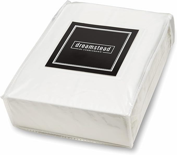 Cuddledown Dreamstead 100% Cotton Bed Sheets Set | 300 Thread Count | Luxurious Sateen Weave | Pure Combed Cotton | Soft | Wrinkle Resistant | 4 Piece Set | Ivory | King | 78” x 80”
