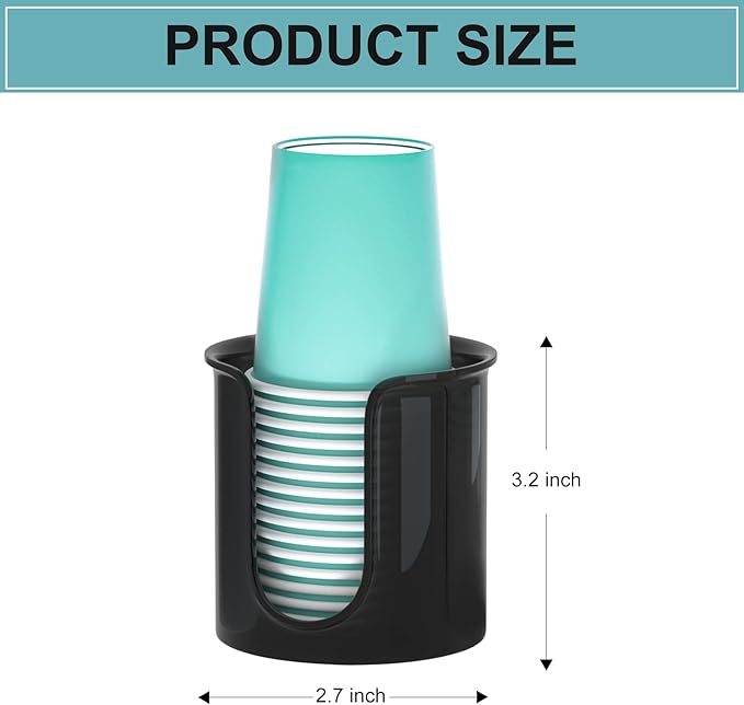 Bathroom Cup Holder - 2 Pack 3 oz Cup Dispenser for Bathroom Vanity Countertop - Small Paper Cup Dispenser for Mouthwash Cups & 3oz Bathroom Cups（Black）