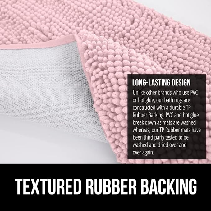 GORILLA GRIP Bathroom Rug Sets, Soft Chenille 2 Piece Area Rugs Set, Toilet Base Mat and 30x20 Carpet, Absorbent Microfiber Washable Mats Dry Quickly, Home Décor and Bath Room Accessories, Lt Pink