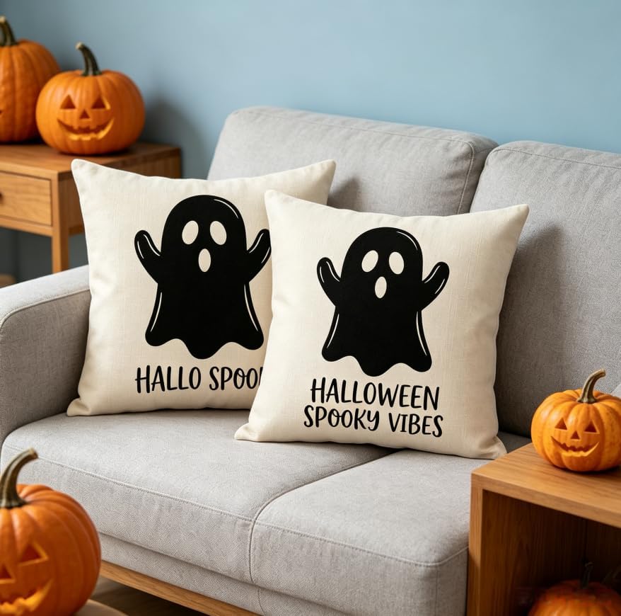 Halloween Ghost Throw Pillow Covers, 18x18 Inch, Spooky Vibes Design, Machine - Image 5