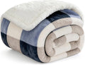 Sherpa Blanket Fleece Throw Blanket for Couch, Flannel Cozy Thick Warm Soft Twin Blanket for Bed, Gray-Soft Blue, 60x80 Inches