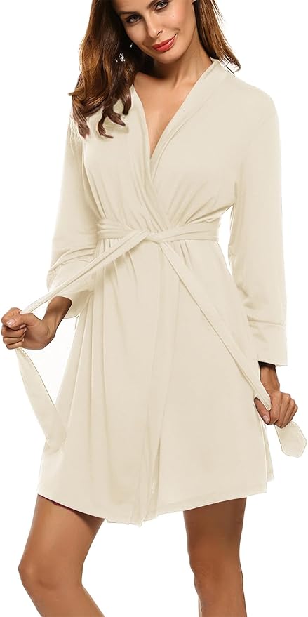 HOTOUCH Womens Robe Lightweight Short Knit Bathrobe Soft Ladies Sleepwear with Pockets