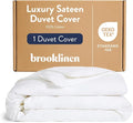 Brooklinen Luxury Sateen Duvet Cover - 100% Cotton, Twin/Twin XL Size in White with Extra-Long Corner Ties and Button Closure - Best Twin/Twin XL Duvet Covers