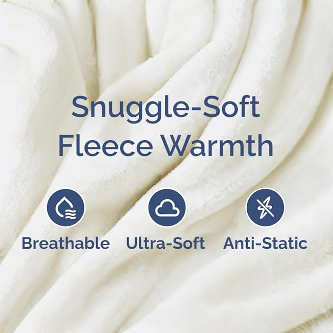 Ultra Soft Fleece Blanket Queen Size - Flannel Fleece Luxury Queen Blanket - Lightweight for Couch Bed Chair - Thick, Warm and Breathable - All Season Cozy Fuzzy, Anti-Static Microplush Bedding, Ivory