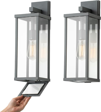 mirrea 18" Classic Outdoor Wall Sconce 1 Light in Matte Gray Rectangular Metal Frame and Clear Glass Shade Waterproof Porch Light Patio Light Pack of 2