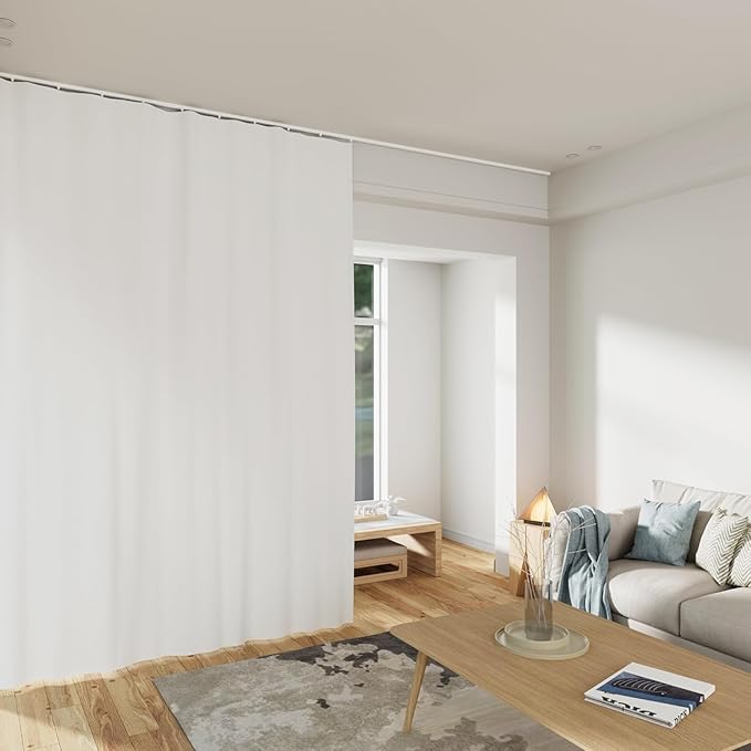 Room Divider Curtains Total Blackout Privacy Curtain Panel Room Thermal Insulated Noise Reduction Curtain for Bedroom Window Living Room Ceiling Track Curtains W 120 × H 96 in White.