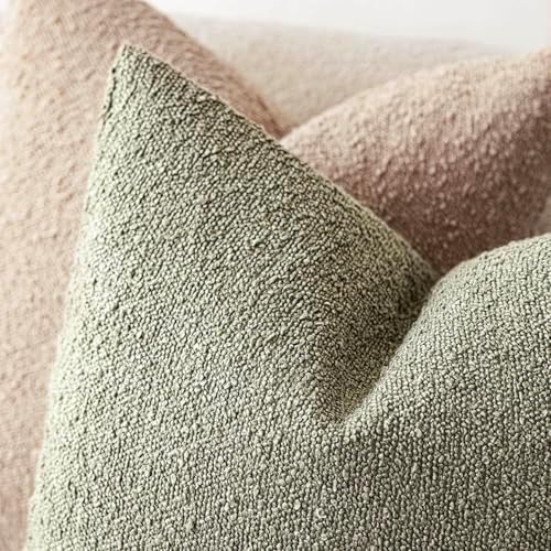 Foindtower Decorative Textured Boucle Throw Pillow Covers 24x24 Dusty Green - Image 4