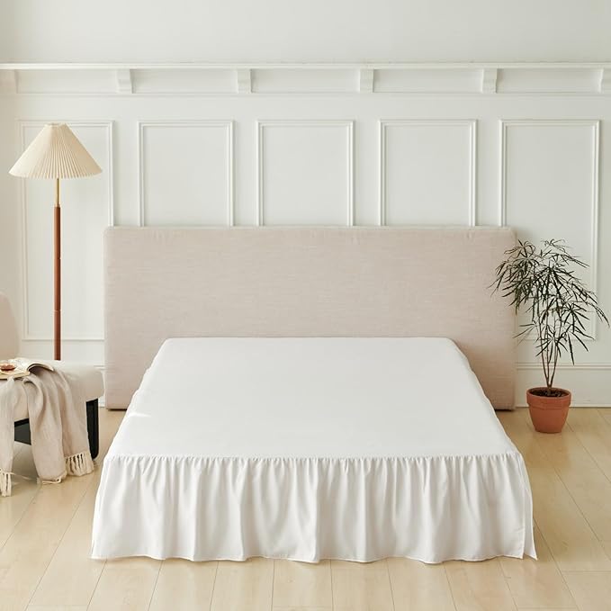 Bed Skirt Queen Size Ruffled Bed Skirt with Split Corners, Queen Bed Skirts 12 Inch Drop, Queen Size Bed Skirting with Platform, White, 12'' Queen
