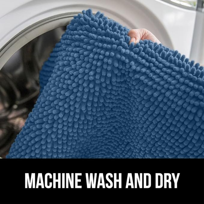 GORILLA GRIP Bathroom Rug Sets, Soft Chenille 2 Piece Area Rugs Set, Toilet Base Mat and 30x20 Carpet, Absorbent Microfiber Washable Mats Dry Quickly, Home Décor and Bath Room Accessories, Blue