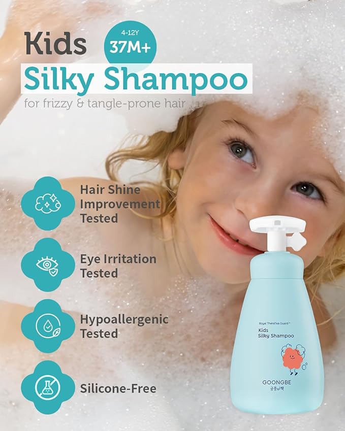 GOONGBE Kids Wash Duo Set - Korean Low pH Silky Shampoo & Mild Body Wash - Silicone-Free Hair Care & Micellar Body Cleanser - Allergen-Free Formula for Sensitive Skin, 10.1 fl.oz. & 10.1 fl.oz.