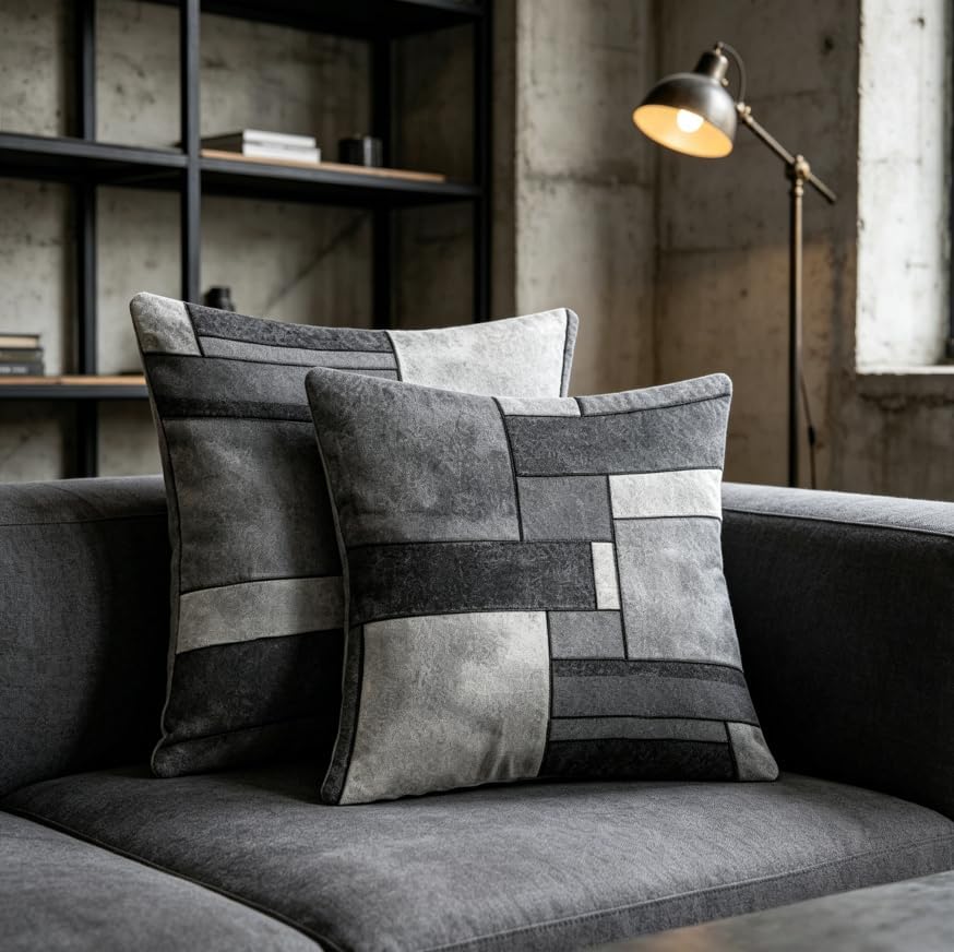 18x18 Inch Modern Grey Geometric Throw Pillow Covers Set of 2 - Image 3