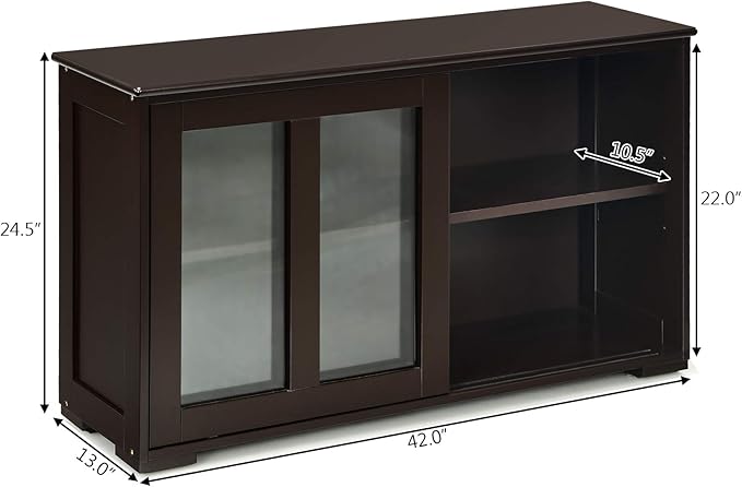 Costzon Sideboard Buffet Cabinet, Wooden Kitchen Storage Cabinet with Adjustable Shelf, Sliding Glass Doors, Accent Coffee Bar Cabinet Console Table for Living Room, Dining Room, Hallway (Coffee)