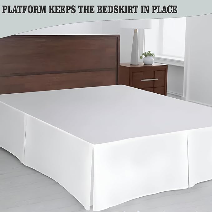 Pleated Bed Skirt King Size, 18" Drop with Platform Design for Secure Fit, Split Corners, Wrinkle-Resistant Microfiber for Modern Stylish Look, Tailored Bedding for Hotel Luxury - White