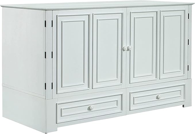 Emurphybed Paradiseo Murphy Cabinet Chest Bed with Charging Station 6 Inch, Queen (White)