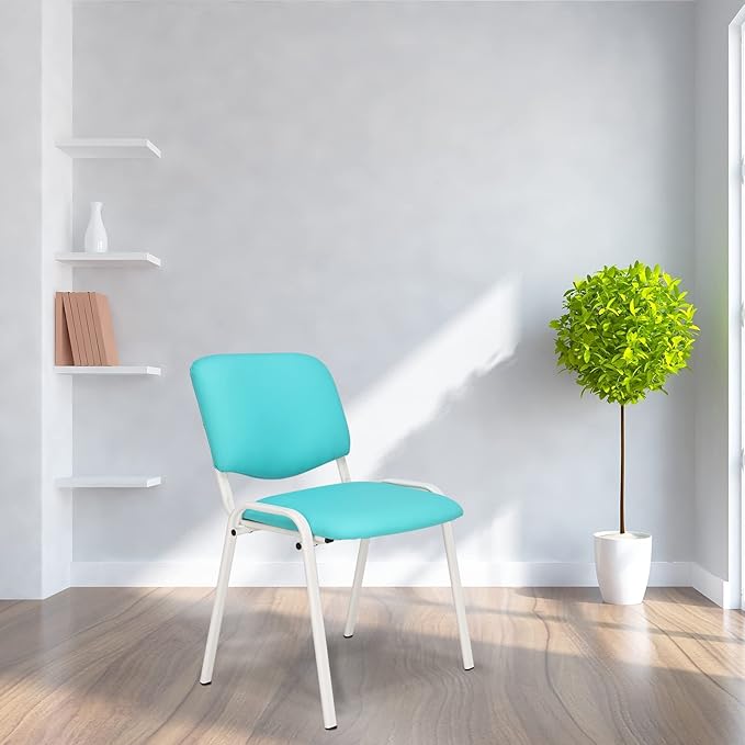VINGLI Blue Waiting Room Chairs, 5-Pack PU Church Chairs Conference Stackable Office Guest & Reception Stacking for Meeting, Lobby, Simple&Space-Saving Pu-blue