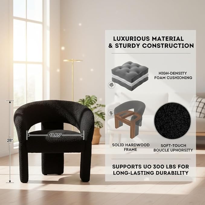 LukeAlon Mid Century Modern Sherpa Accent Chairs Set of 2 – Round Barrel Back Armchairs, Comfy Upholstered Lounge Chairs for Living Room, Bedroom, Office, Waiting Rooms, Black