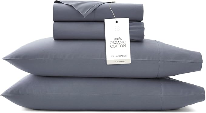 BOLL & BRANCH Signature Hemmed Sheet Set - King + Standard, Mineral - Luxury 100% Organic Cotton - Includes 1 Flat, 1 Fitted, 2 Standard Pillowcases - Buttery Soft