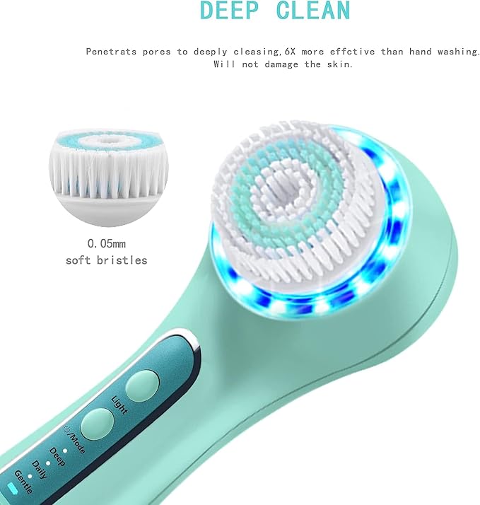 Face Scrubber Exfoliator,Facial Cleansing Brush Rechargeable IPX7 Waterproof with 5 Brush Heads,Electric Face Spin Brush for Exfoliating, Massaging and Deep Cleansing (Mint-Green)