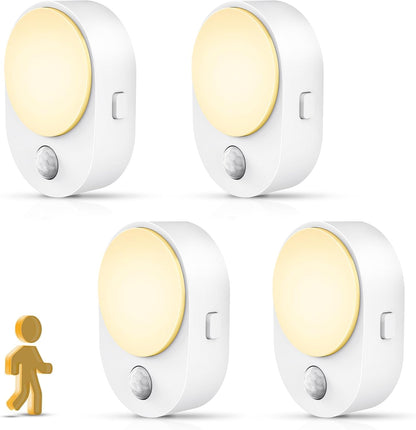L LOHAS LED Plug in Night Light with Motion Sensor and Dusk to Dawn Sensor,[4-PACK] Night Lights Plug into Wall,3000K Soft White,30/60/100LM Dimmable Nightlight for Bathroom Hallway Kitchen