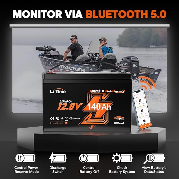 Litime 12V 140Ah Bluetooth Dual Purpose 1000 CCA Marine Battery