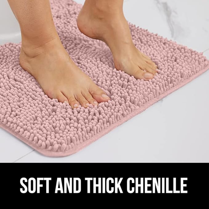 GORILLA GRIP Bath Rug Mat 30x20, Soft Absorbent Chenille, Quick Dry Microfiber Mats, Rubber Backing Washable Shower Floor Rugs, Bathmat Runner, US Designed Bathroom Home Decor Accessories Dusty Rose