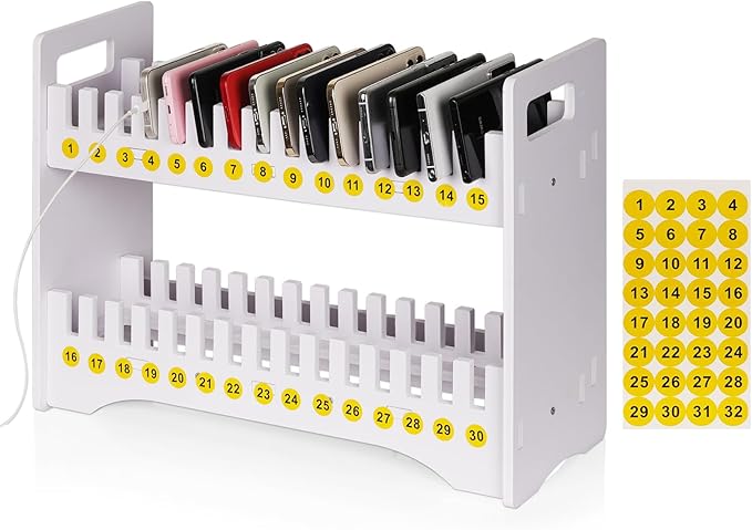 Cell Phone Holder Classroom Cell Phone Storage 2-Tier Multiple Cell Phone Stand Rack with 1-30 Number Stickers PVC Board Mobile Phone Holder Desktop Organizer for Classroom Office (30 Slots)
