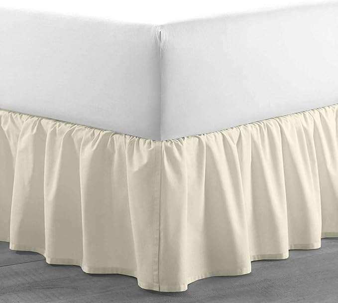 Ivory Solid Ruffled Bed Skirt King-28 Inch Drop Split Corner, Microfiber Bedskirt with Platform Three Sided Coverage