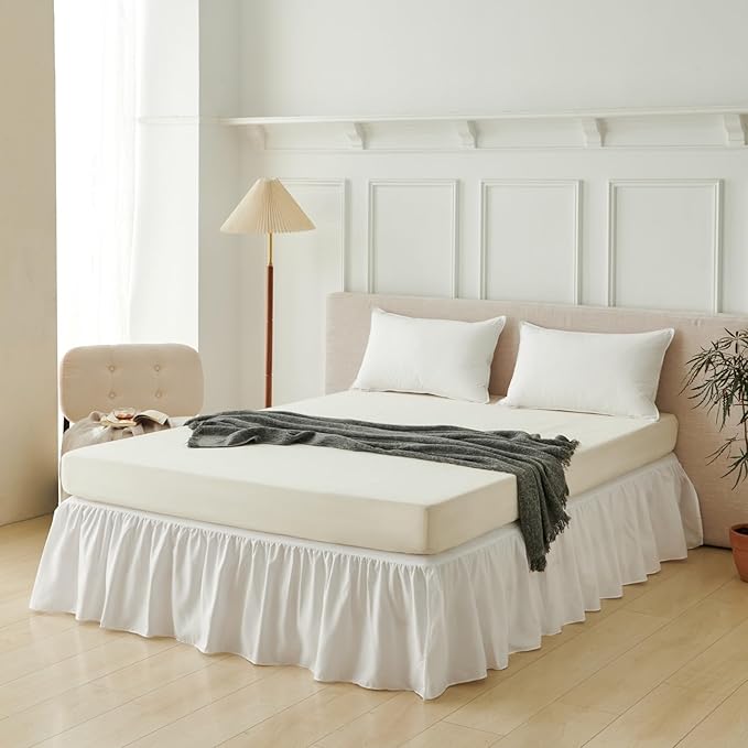 Bed Skirt Full Size Ruffled Bed Skirt with Split Corners, Full Bed Skirts 14 Inch Drop with Platform, White, 14'' Full