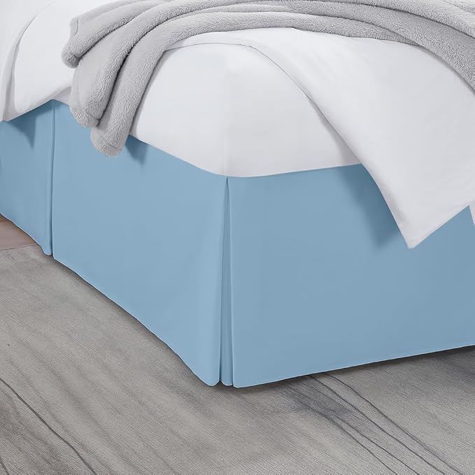 King Bed Skirt, Luxury 18 Inch Drop Light Blue Pleated Bed Skirt, Double Brushed Microfiber, Box Pleat Design, Wrinkle & Fade Resistant, Easy Fit Tailored Bedskirt for King Size Beds