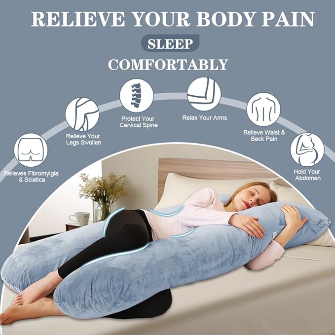 Chilling Home Pregnancy Pillows - U Shaped Maternity Pillow for Pregnant Women with Velvet Removable Cover - 55 inch Pregnancy Pillows for Sleeping - Body Pillows for Adults Full Support - Grey