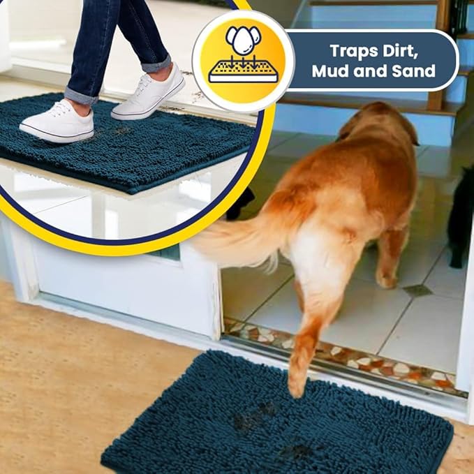Muddy Mat® | Super Absorbent Door Mat Indoor, Microfiber Quick Dry Chenille Entryway Rug, Non-Slip Front Door Mat, Indoor Mats for Entryway, Machine Washable Pet Rug, Atlantic Blue 59"x24"