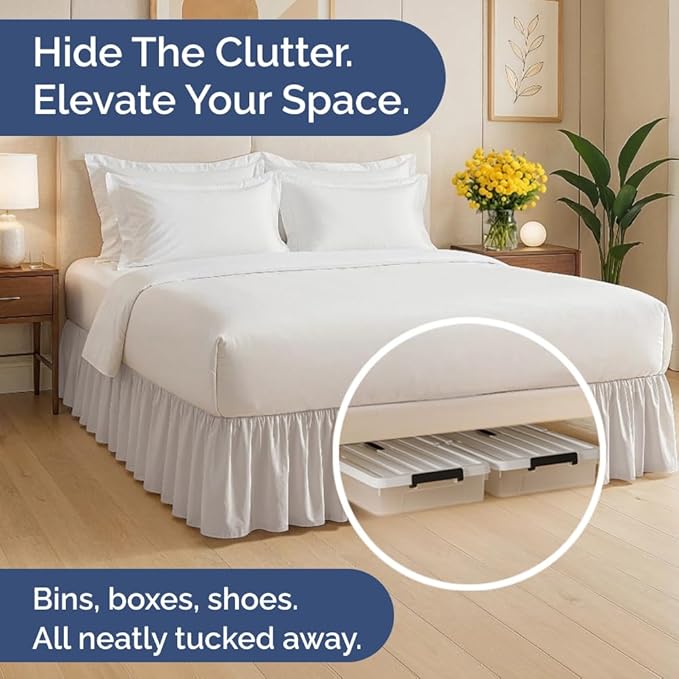 Bedskirt King Size Ruffle - 12 inch Drop Dust Ruffle Bed Skirt with Platform - Soft, Easy Fit, Premium Hotel Quality - Wrinkle, Fade & Shrink Resistant - for Women, Men, Kids and Teens - Light Grey
