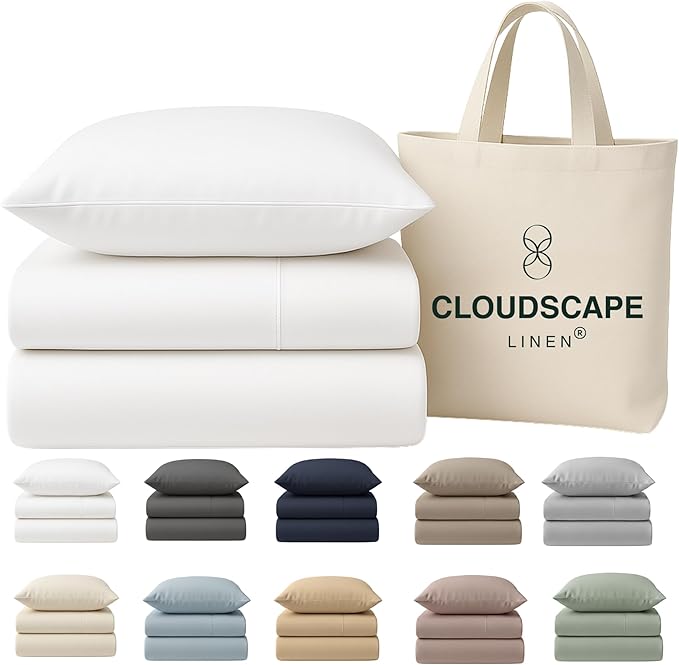 Cloud Scape Linen 100% Egyptian Cotton Sheets Twin Size, 3 Pieces Luxury Bedding Set, 400 Thread Count,Hotel Quality, Silky Soft, Breathable and Durable, Deep Pockets up to 15, White