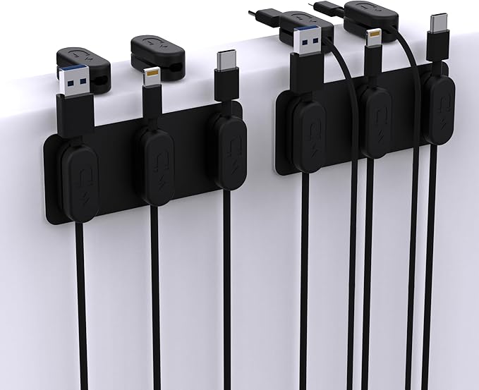 Magnetic Cable Clips [10-Pack] – Chargeworx Cord Organizer for Desk, Nightstand, Car, Wall – Strong Adhesive Wire Holder for USB-C, Lightning, Micro-USB – Tangle-Free, Snap-On, Easy Cable Management