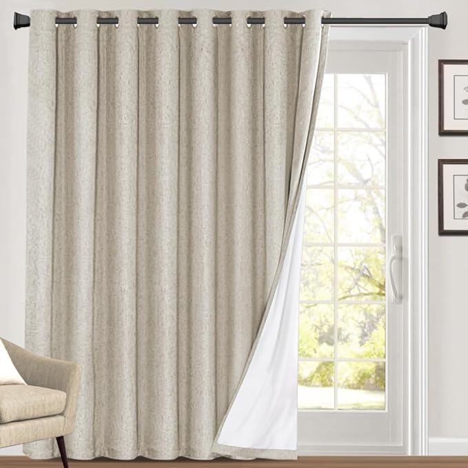 PrinceDeco 100% Blackout Curtains 84 Inches Long Extra Wide Sliding Glass Door Curtain Patio Door Curtains for Sliding Glass Door Thermal Insulated for Winter,100 X 84 Window Treatment,Cobblestone
