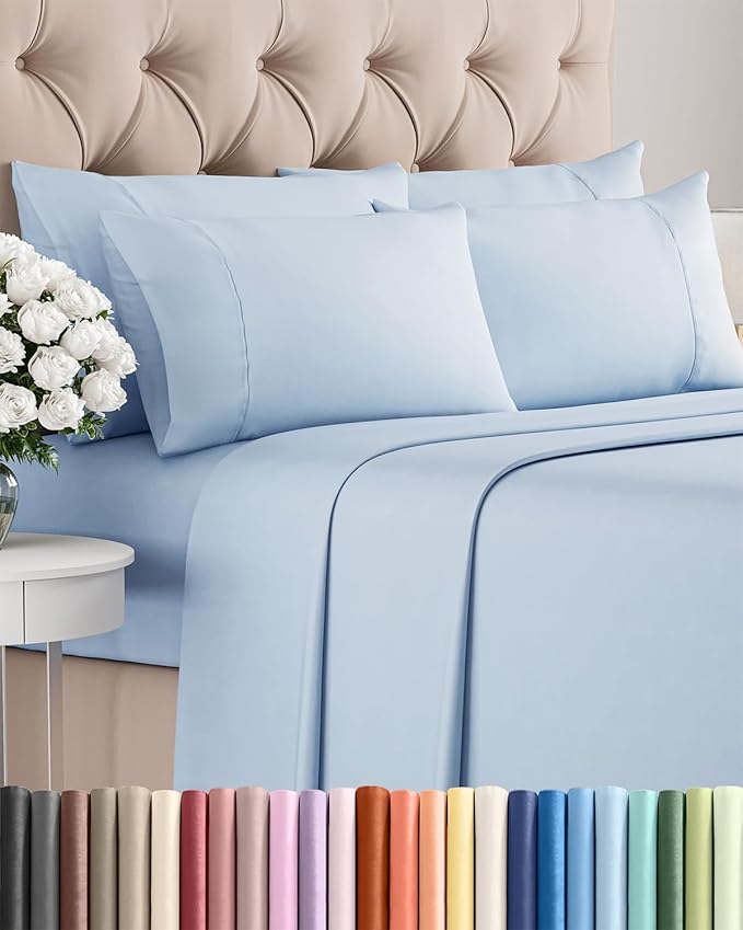 Cal King 6 Piece Sheet Set - Cooling, Comfy & Breathable - Hotel Luxury Bedding, Includes Fitted Sheet for Women, Men, Kids & Teens - 1 Flat, 1 Fitted Sheet, 4 Pillowcases w/Deep Pockets - Sky Blue