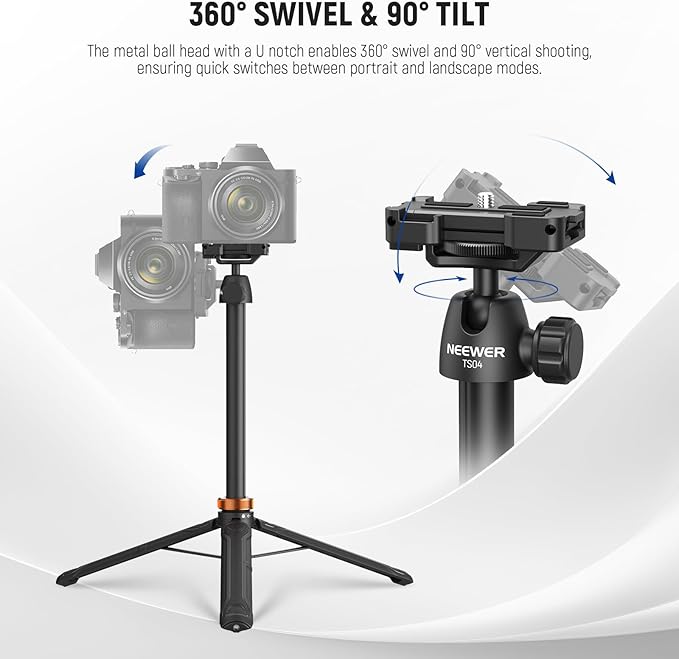 NEEWER BASICS 59"Selfie Stick Tripod Compatible with iPhone & DLSR Camera, Small Metal Compact Portable Travel Desk Stand with Remote Ball Head 2in1 Cell Phone Holder Mount for Video Recording Filming