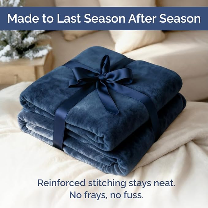 Ultra Soft Fleece Blanket Throw Size - Flannel Fleece Luxury Throw Blanket - Lightweight for Couch Bed Chair - Thick, Warm and Breathable - All Season Cozy Fuzzy, Anti-Static Microplush Bedding, Navy