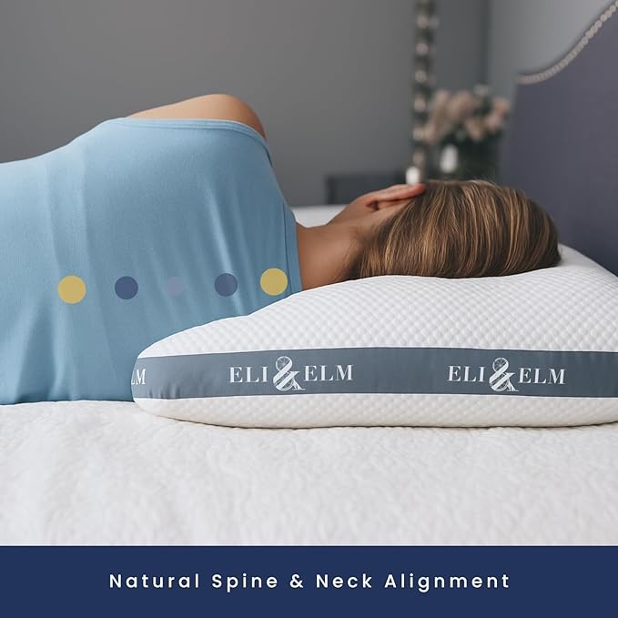 Eli & Elm | Best Ergonomic Side Sleeper Pillow for Neck Pain. Supportive Cooling Latex Fill with Luxury Breathable Cover. U-Shape Contoured Design. Queen Size Bed Pillow - 17" X 29"