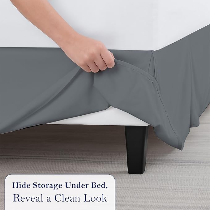 King Bed Skirt, Luxury 15 Inch Drop Dark Grey Pleated Bed Skirt, Double Brushed Microfiber, Box Pleat Design, Wrinkle & Fade Resistant, Easy Fit Tailored Bedskirt for King Size Beds