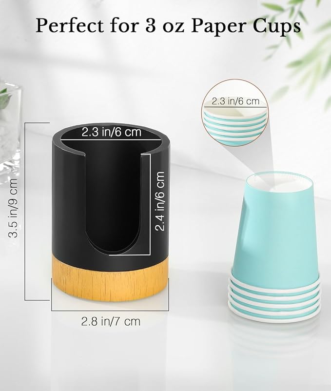Luxspire Dixie Cup Dispenser, 3+7oz Bathroom Cup Dispenser, Marble Resin Dixie Cup Holder, Disposable Bathroom Paper Cup Holder, Cotton Pad Holder, Guest Bathroom Essentials, Matte Black, 2 Pack